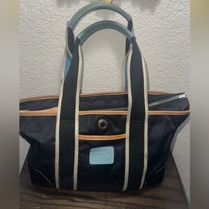 Coach Navy Nylon Tote with Leather Trim & Striped Handles K04M-1884